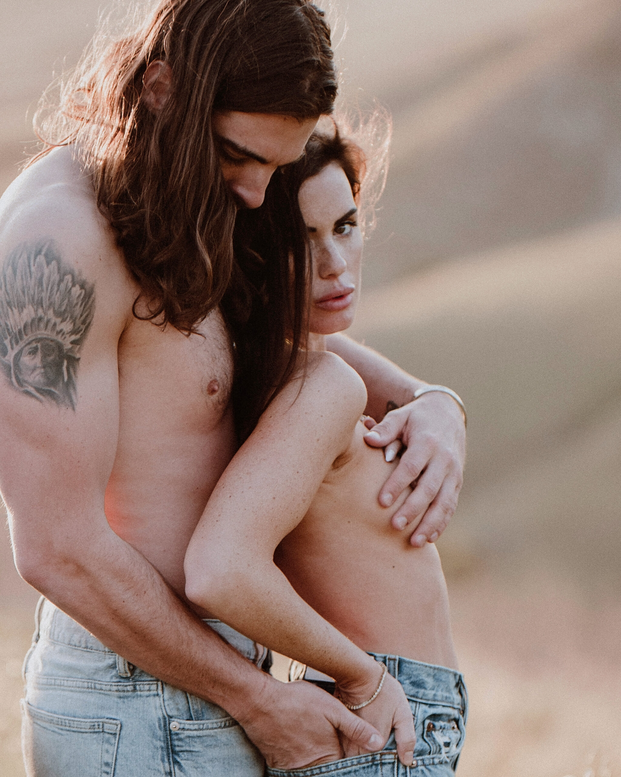 An intimate and natural couples boudoir portrait in the mountains